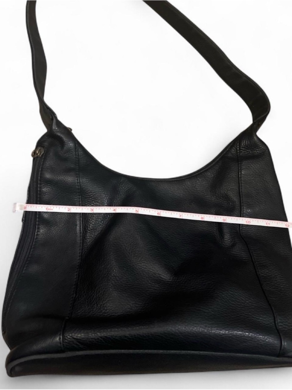 Classic Black Genuine Leather Hobo Slouchy Shoulder Bag Timeless Everyday Carry - Picture 7 of 8
